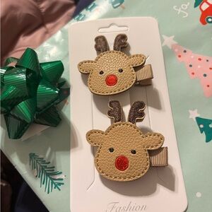 New Handmade Reindeer Hair Clips for Kids - Red and Brown Christmas Holidays